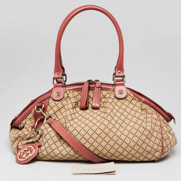 Gucci Beige/Pink Diamante Canvas Sukey Medium Boston Bag - Picture 12 of 12